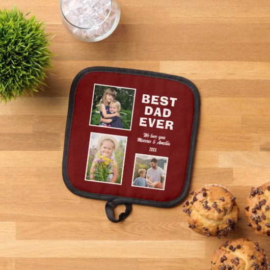 最高のモダンパパ3写真コラージュ父の日 鍋敷き (トップダウン)
