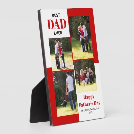最高のモダンパパ4枚の写真を赤い父の日 フォトプラーク (側面)
