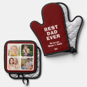 最高のモダンパパEver 4 Photo Collage Father's Day 鍋つかみ&鍋敷きセット (正面/裏面)