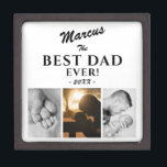 最高のモダンパパEver Father's Day Keepsake 3 Photo ギフトボックス<br><div class="desc">黒モダン最高のパパEver Father's Day記念ギフトボックス3枚の写真コラージュとパパの名前。3枚の写真、パパの名前と年でパーソナライズ。パパ、新しい父親やおじいちゃんのための完璧な贈り物。</div>