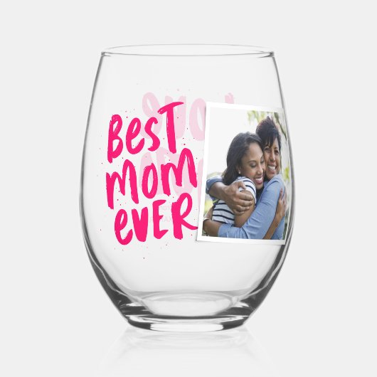 最高のモダン母の日のピンクの写真 ステムなしワイングラス (正面)