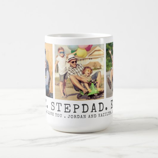 最高のモダンSTEPDAD EVER 3枚の写真パーソナライズされた コーヒーマグカップ (中央)