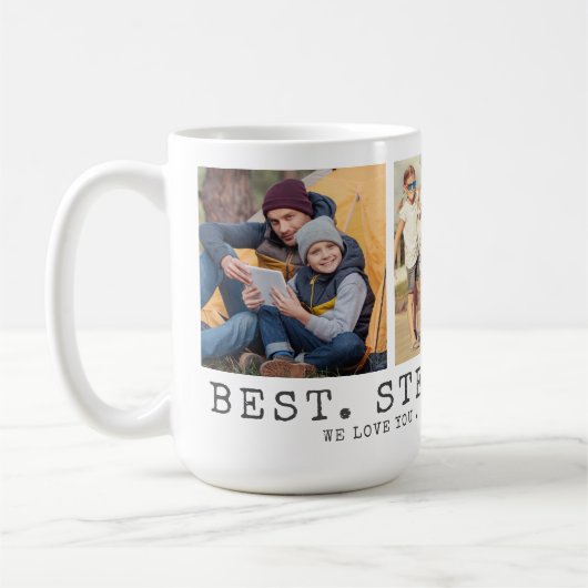 最高のモダンSTEPDAD EVER 3枚の写真パーソナライズされた コーヒーマグカップ (左)