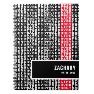 最高のライフエバーブラックとホワイト文字レッドストライプ ノートブック