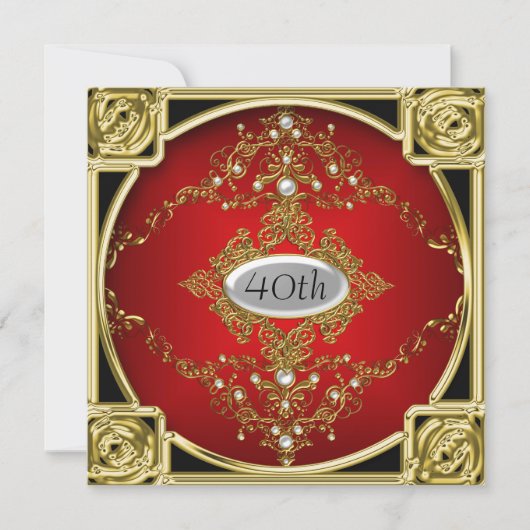 最高のレッドゴールドの誕生日パーティーの招待状 招待状 (正面)