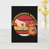 最高のレトログラウンドホッグマム 動物愛好家 女性 カード (黄色い花)