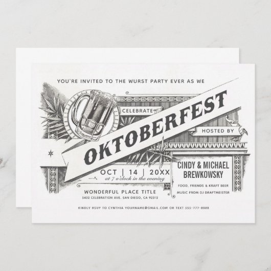 最高のヴィンテージのオクトーバーフェストの招待状 招待状 (正面/裏面)