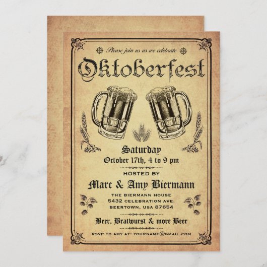 最高のヴィンテージのオクトーバーフェストの招待状v.2 招待状 (正面/裏面)