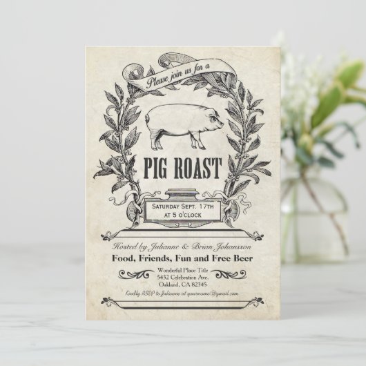 最高のヴィンテージのブタのローストの招待状 招待状 (スタンド正面)