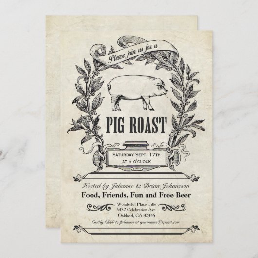 最高のヴィンテージのブタのローストの招待状 招待状 (正面/裏面)