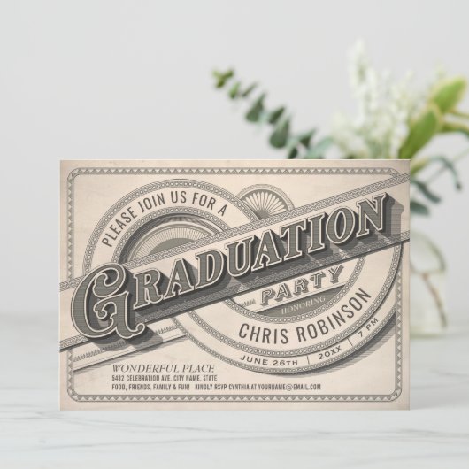 最高のヴィンテージの卒業のパーティの招待状の写真 招待状 (スタンド正面)