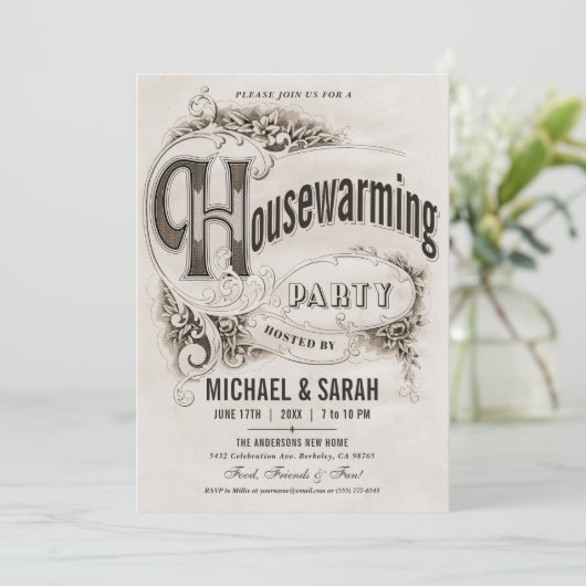 最高のヴィンテージの引っ越し祝いパーティーのパーティの招待状 招待状 (スタンド正面)