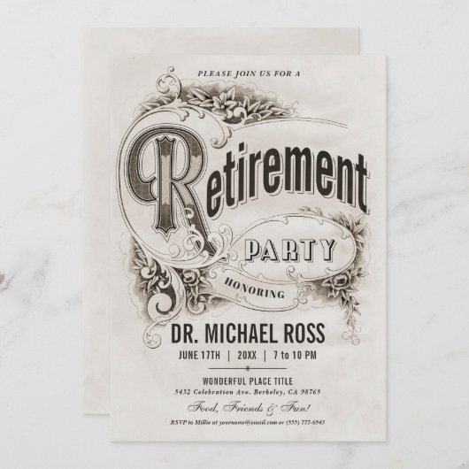 最高のヴィンテージの退職のパーティの招待状 招待状 (正面/裏面)