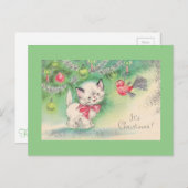 最高のヴィンテージクリスマスの子猫 シーズンポストカード (正面/裏面)