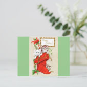 最高のヴィンテージクリスマスの子猫 シーズンポストカード (スタンド正面)