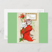 最高のヴィンテージクリスマスの子猫 シーズンポストカード (正面/裏面)