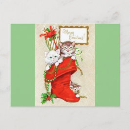 最高のヴィンテージクリスマスの子猫 シーズンポストカード