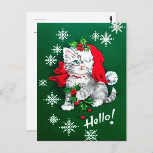 最高のヴィンテージクリスマスキッテンホリデーポストカード ポストカード (正面/裏面)