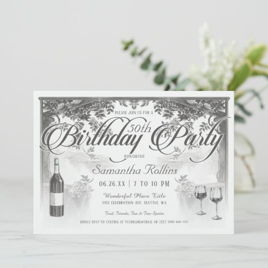 最高のヴィンテージバースデーパーティ招待状 招待状 (スタンド正面)