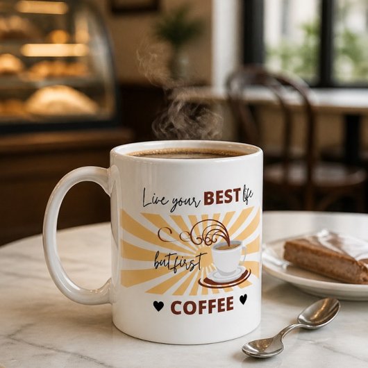 最高の人生を生きよう | でもまずはコーヒーから | マグカップ