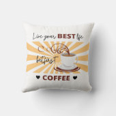 最高の人生を生きよう | でもまずはコーヒーを Pillow クッション (裏面)