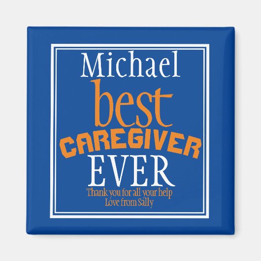 最高の介護者タイポグラフィ名ブルー マグネット (正面)