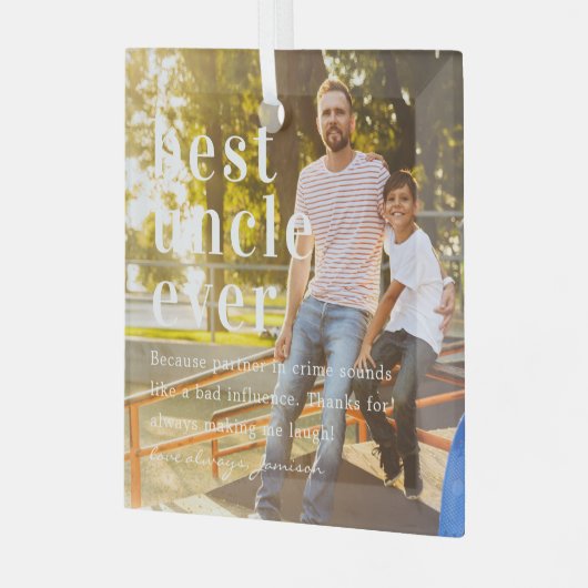 最高の伯父 |引用文と写真ギフト ガラスオーナメント (正面左)