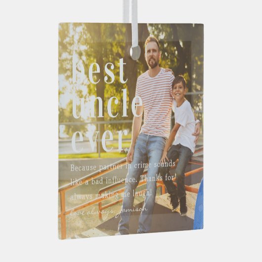 最高の伯父 |引用文と写真ギフト ガラスオーナメント (正面右)