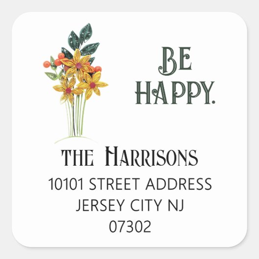 最高の値わら花エレガント差出人住所 スクエアシール (正面)