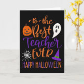 最高の先生はオレンジと紫のハロウィーン カード (黄色い花)