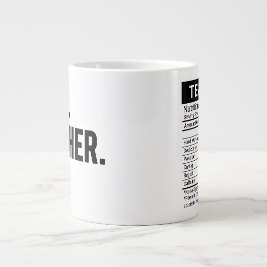 最高の先生は黒+編集可能な栄養の事実、 ジャンボコーヒーマグカップ (正面)