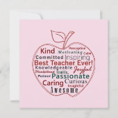 最高の先生への感謝の気持ちを込めて 赤いリンゴ ピンク ブルー カード (正面)