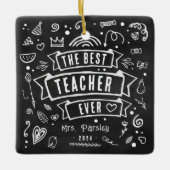 最高の先生エバおもしろいチョークドールクリスマス セラミックオーナメント (正面)
