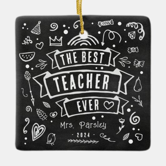 最高の先生エバおもしろいチョークドールクリスマス セラミックオーナメント (正面)