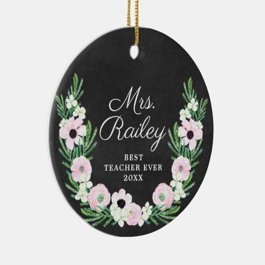 最高の先生エバパーソナライズされたホフラワーリース セラミックオーナメント (右)