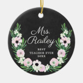 最高の先生エバパーソナライズされたホフラワーリース セラミックオーナメント (正面)