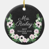 最高の先生エバパーソナライズされたホフラワーリース セラミックオーナメント (裏面)