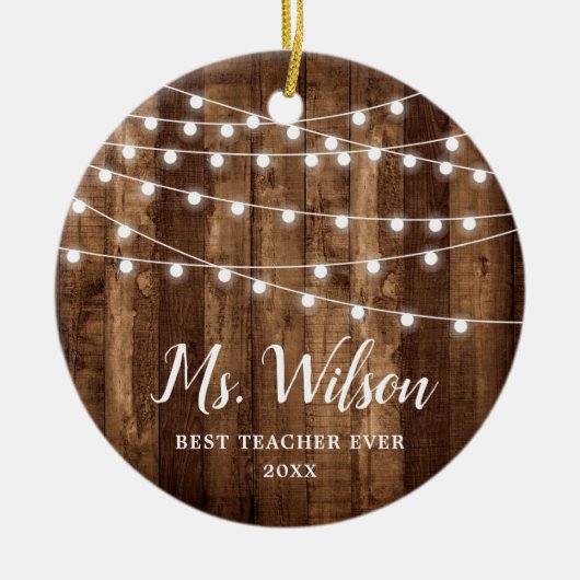 最高の先生エバパーソナライズされたンフェイクウッド セラミックオーナメント (正面)