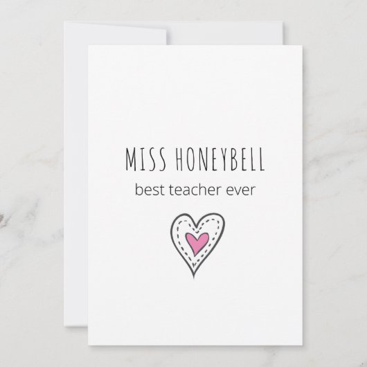 最高の先生エバードードルアートプラントピンクハート サンキューカード (裏面)