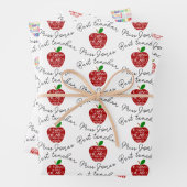 最高の先生ワードアート赤りんご大ハート ラッピングペーパーシート (インサイチュ)