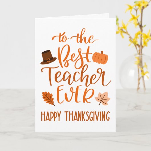 最高の先生ー感謝祭の日をオレンジ色で カード (黄色い花)
