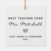 最高の先生常ミニマルハートパーソナライズされた セラミックオーナメント (裏面)