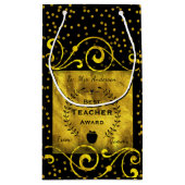 最高の先生賞金ゴールドとブラック スモールペーパーバッグ (裏面)