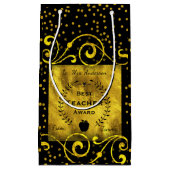 最高の先生賞金ゴールドとブラック スモールペーパーバッグ (正面)