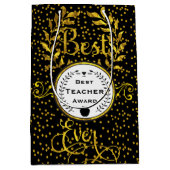 最高の先生賞金ゴールドとブラック ミディアムペーパーバッグ (正面)