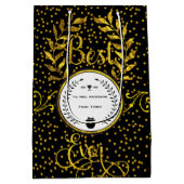 最高の先生賞金ゴールドとブラック ミディアムペーパーバッグ (裏面)