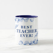 最高の先生EVER水色かわいらしフローラ青 マグカップ (中央)