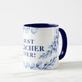 最高の先生EVER水色かわいらしフローラ青 マグカップ (正面右)