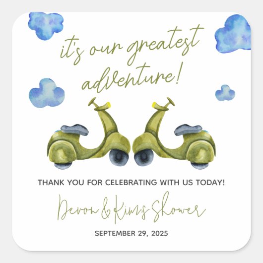 最高の冒険、スクーター、結婚前お披露目パーティー スクエアシール (正面)