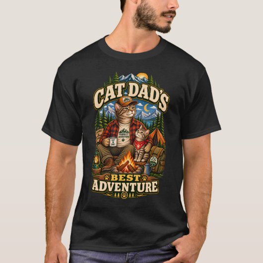 最高の冒険 猫おやじ キャンプ Tシャツ (正面)